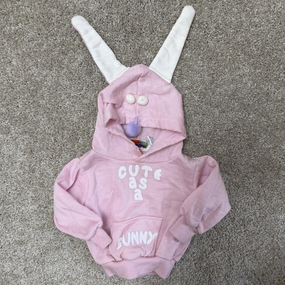 Vintage Jelly Beans Sweatshirt Toddler Girls 18 Months Pink Knit Bunny Hooded